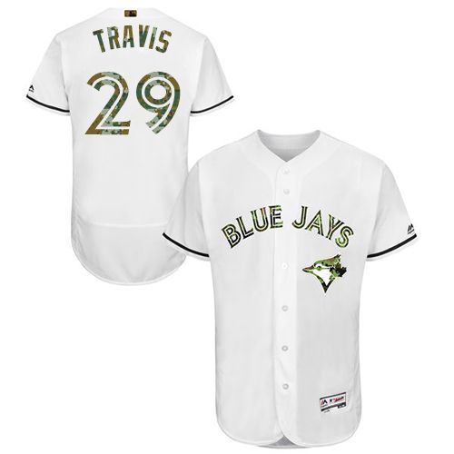 Blue Jays #29 Devon Travis White Flexbase Authentic Collection Memorial Day Stitched MLB Jersey